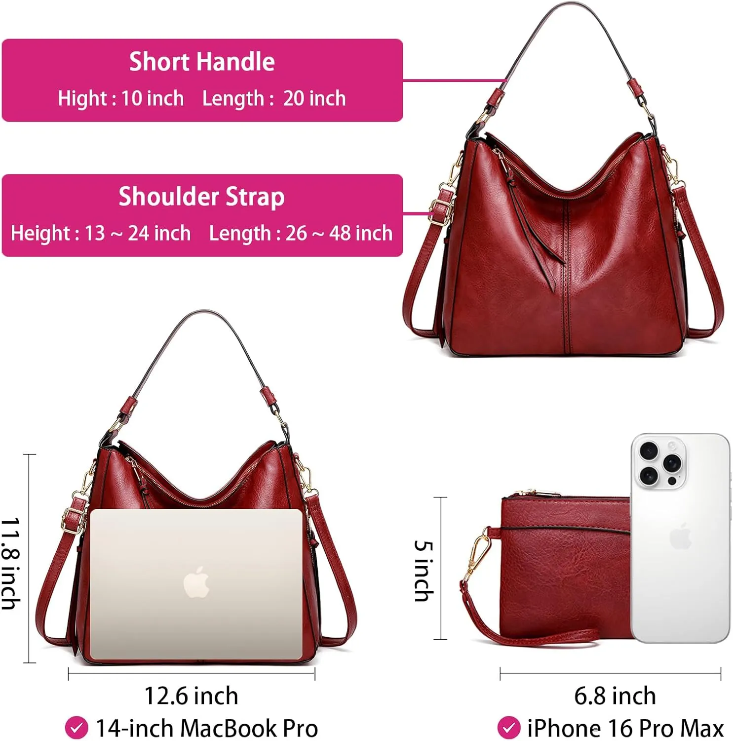 Large Trendy Designer Hobo Tote Bag for Women, Soft Leather Crossbody Shoulder Handbag, Purse and Wallet Set Black Brown