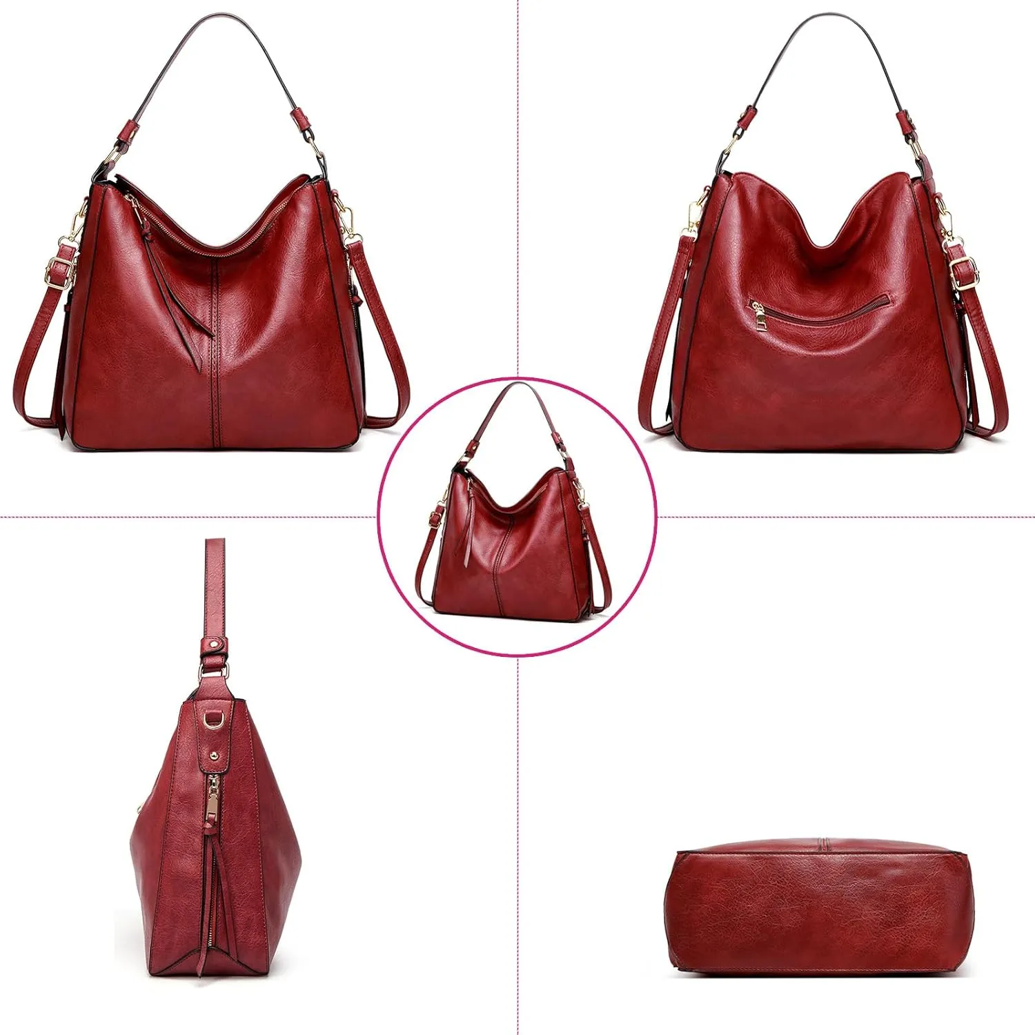 Large Trendy Designer Hobo Tote Bag for Women, Soft Leather Crossbody Shoulder Handbag, Purse and Wallet Set Black Brown