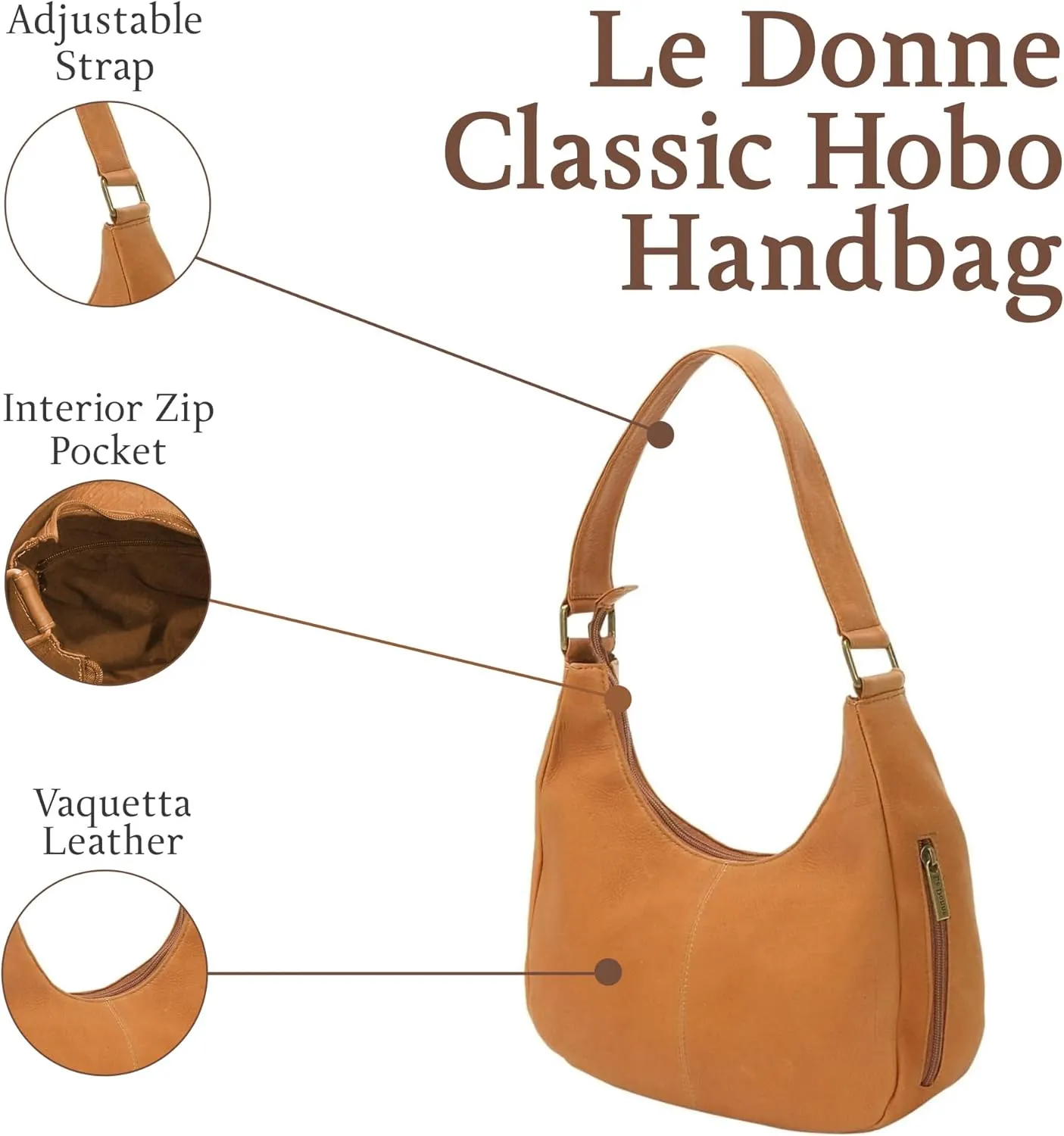 Le Donne Leather Hobo Handbags - Handcrafted Classic Designer For Women - Slouchy U-Shaped Shoulder Bag - Single Strap Purse