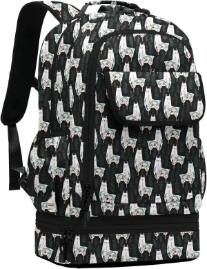 Leaper Cute Alpaca Laptop Backpack Water-resistant Double Deck Insulated Lunch Bag Satchel Black