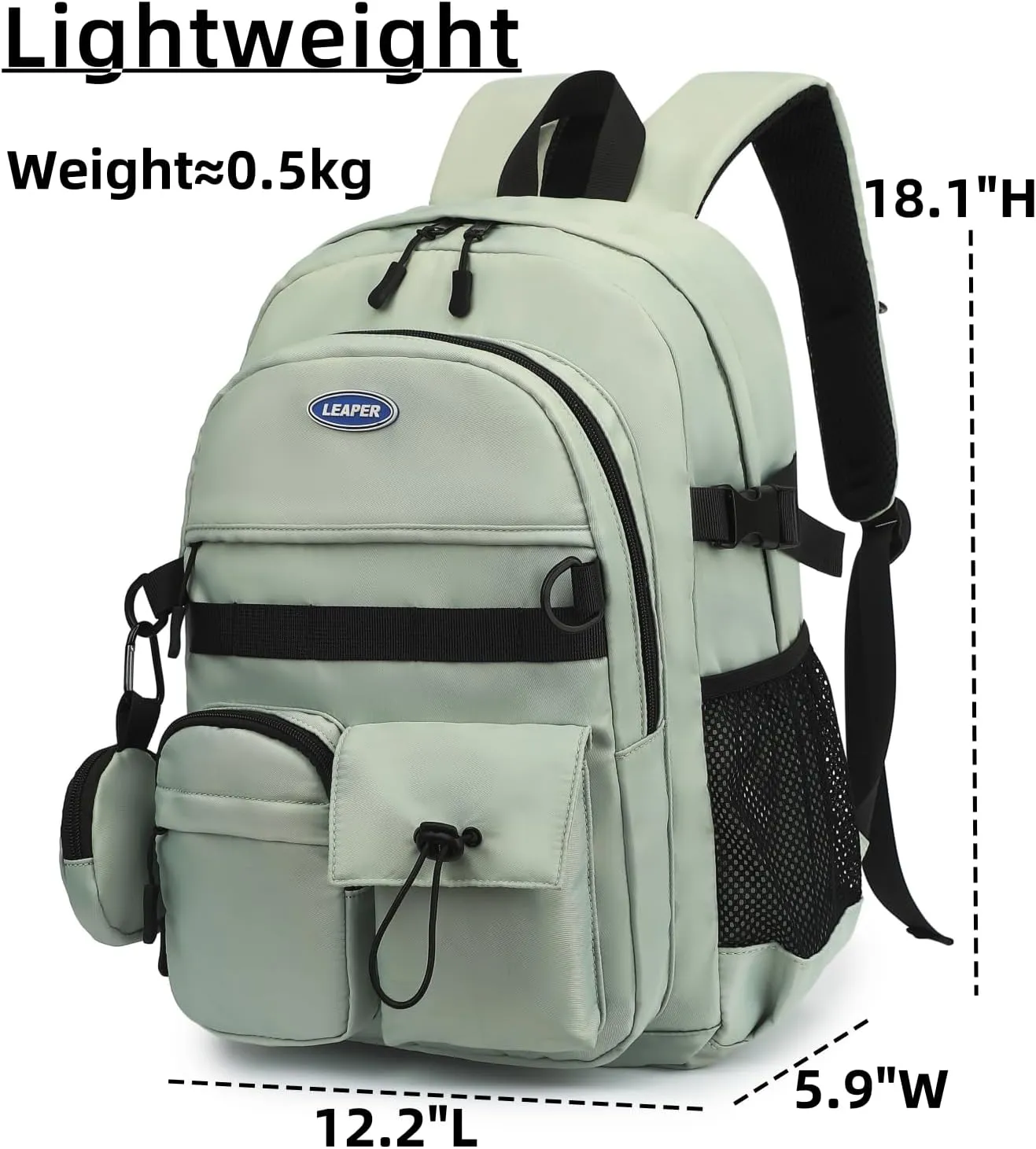 Leaper School Laptop Backpack for Women: Water Resistant Travel Backpack with Water Bottle Pocket - Laptop Bag for College Work - Lightweight Bookbag for Kids Girls Boys Beige