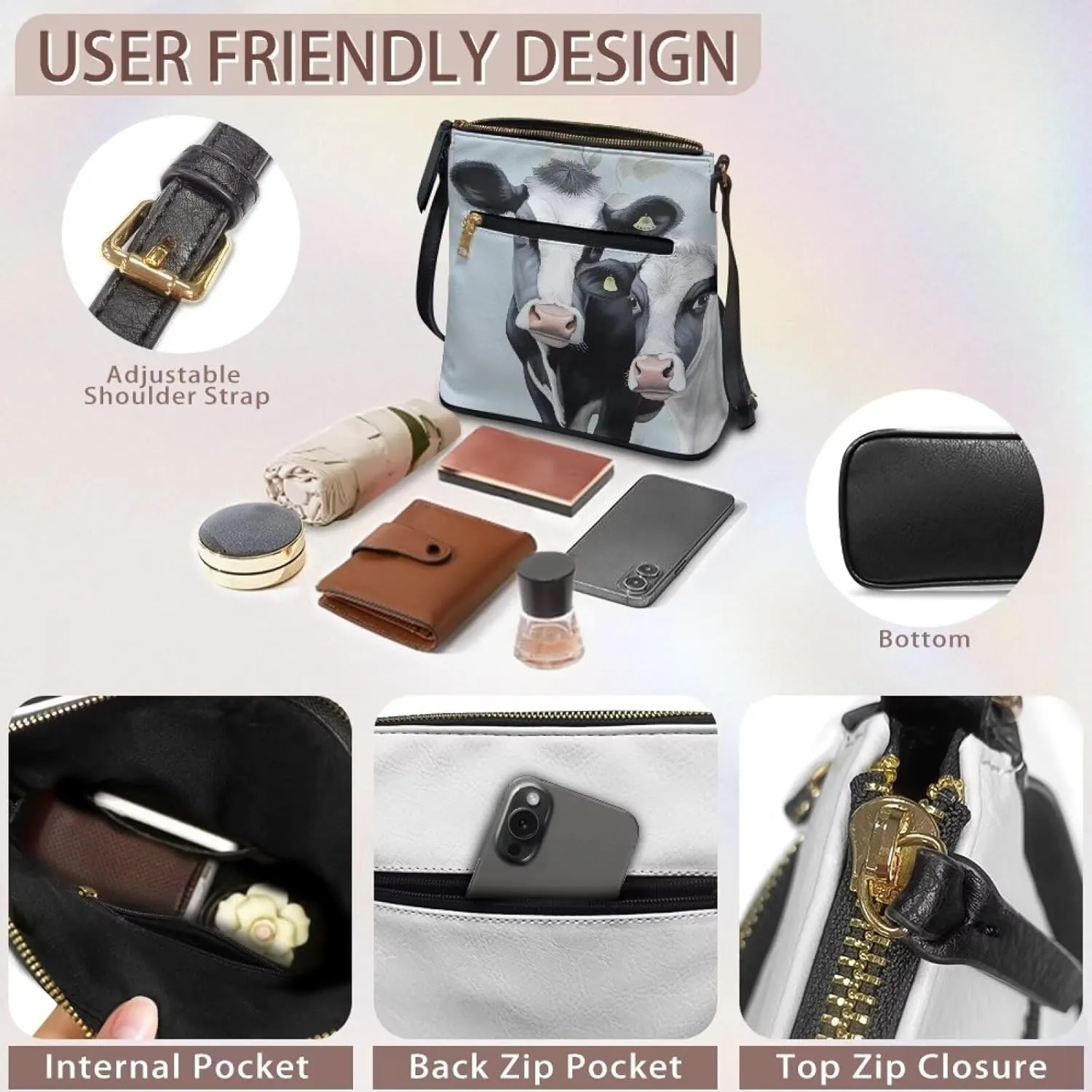 Leather Hobo Bag Crossbody Bag for Women Lady, Large Zipper Shoulder Handbag Messenger Bag with Adjustable Strap