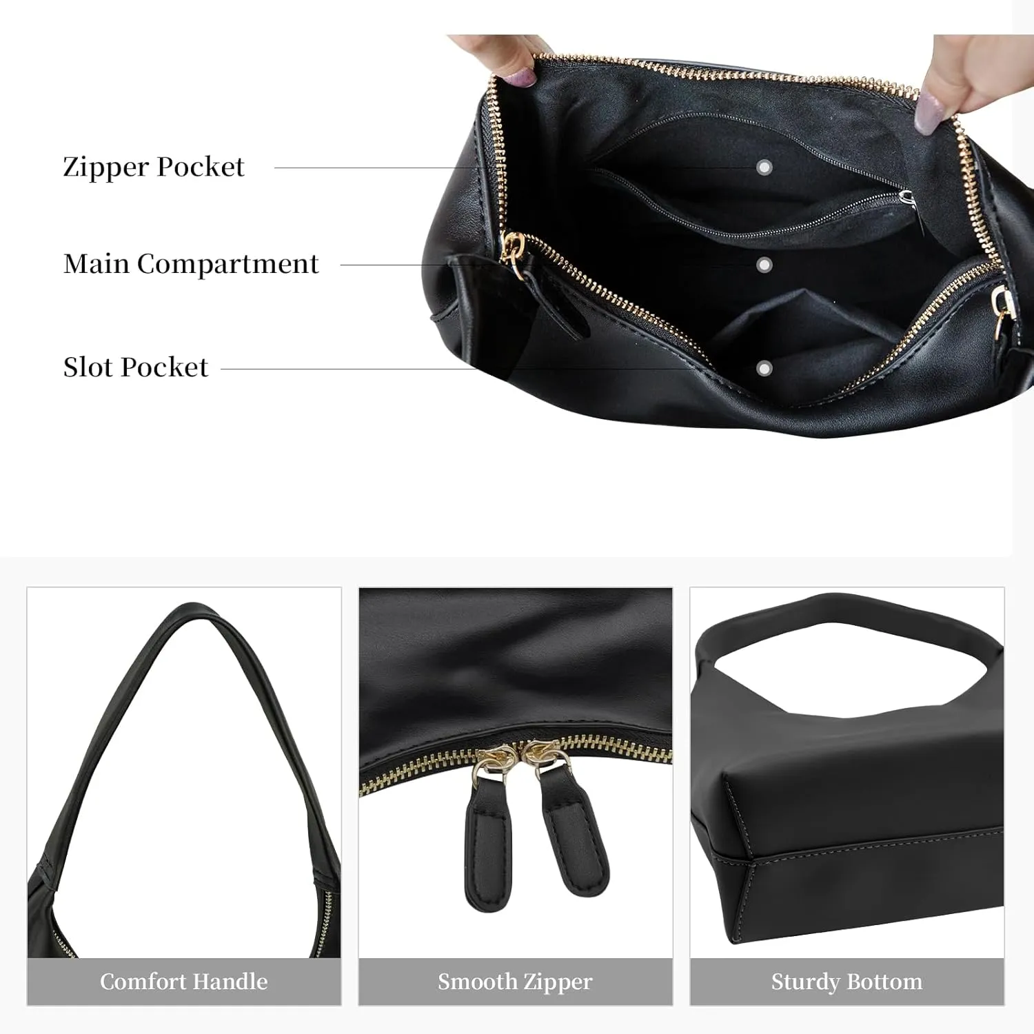 Leather Hobo Bag Small Shoulder Purses for Women Slouchy Tote Handbag Vegan Leather Crescent Bag