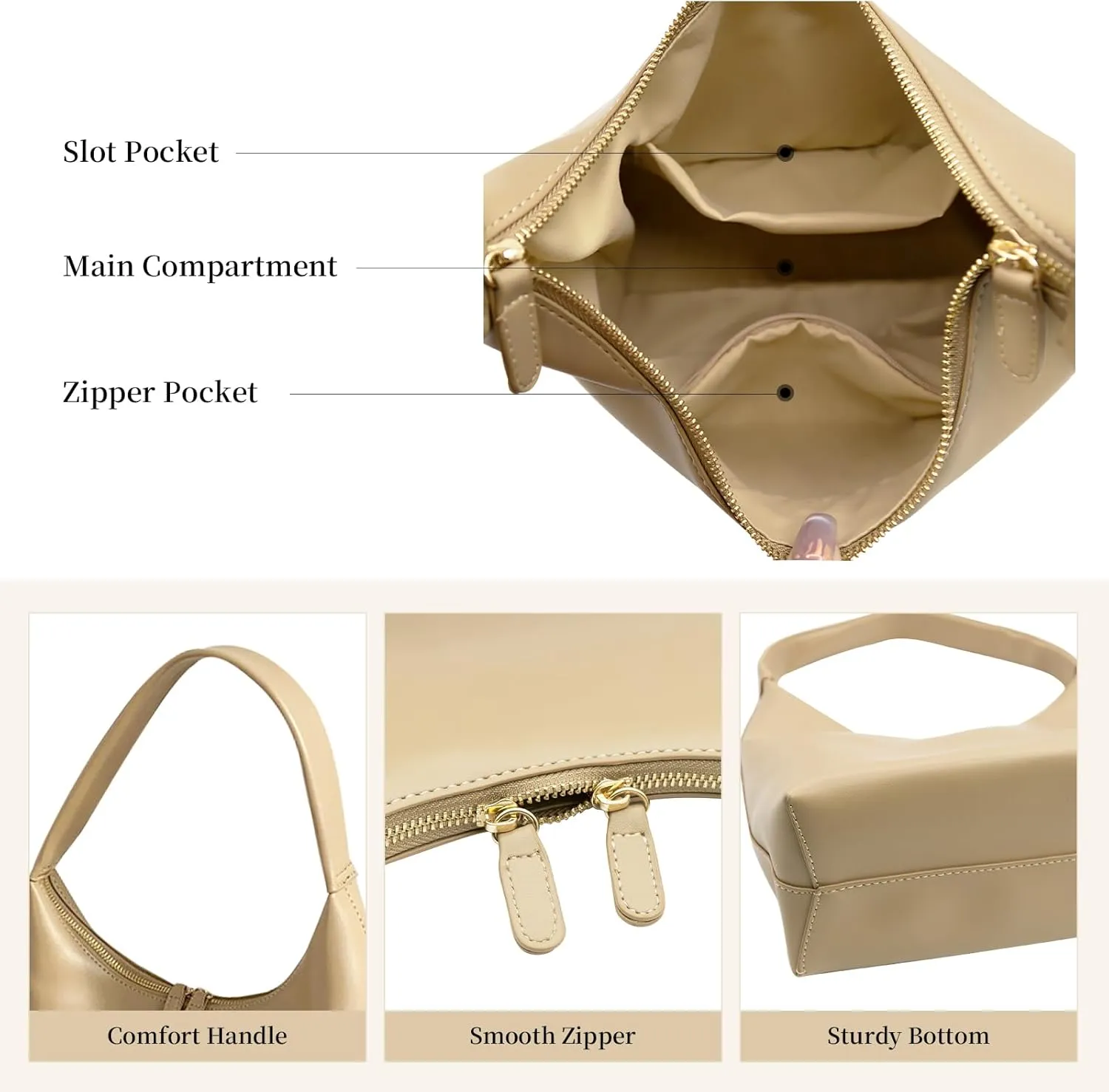 Leather Hobo Bag Small Shoulder Purses for Women Slouchy Tote Handbag Vegan Leather Crescent Bag