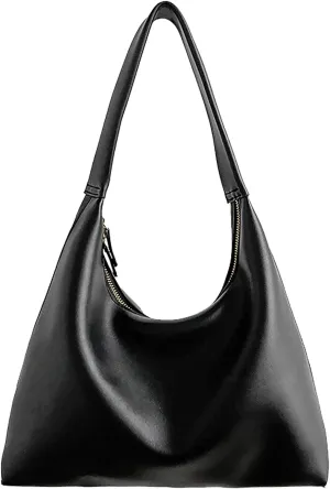 Leather Hobo Bag Small Shoulder Purses for Women Slouchy Tote Handbag Vegan Leather Crescent Bag