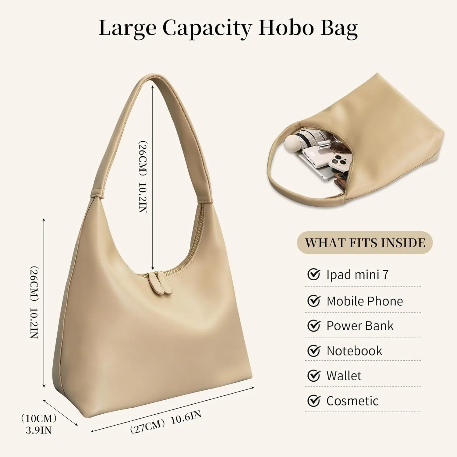 Leather Hobo Bag Small Shoulder Purses for Women Slouchy Tote Handbag Vegan Leather Crescent Bag
