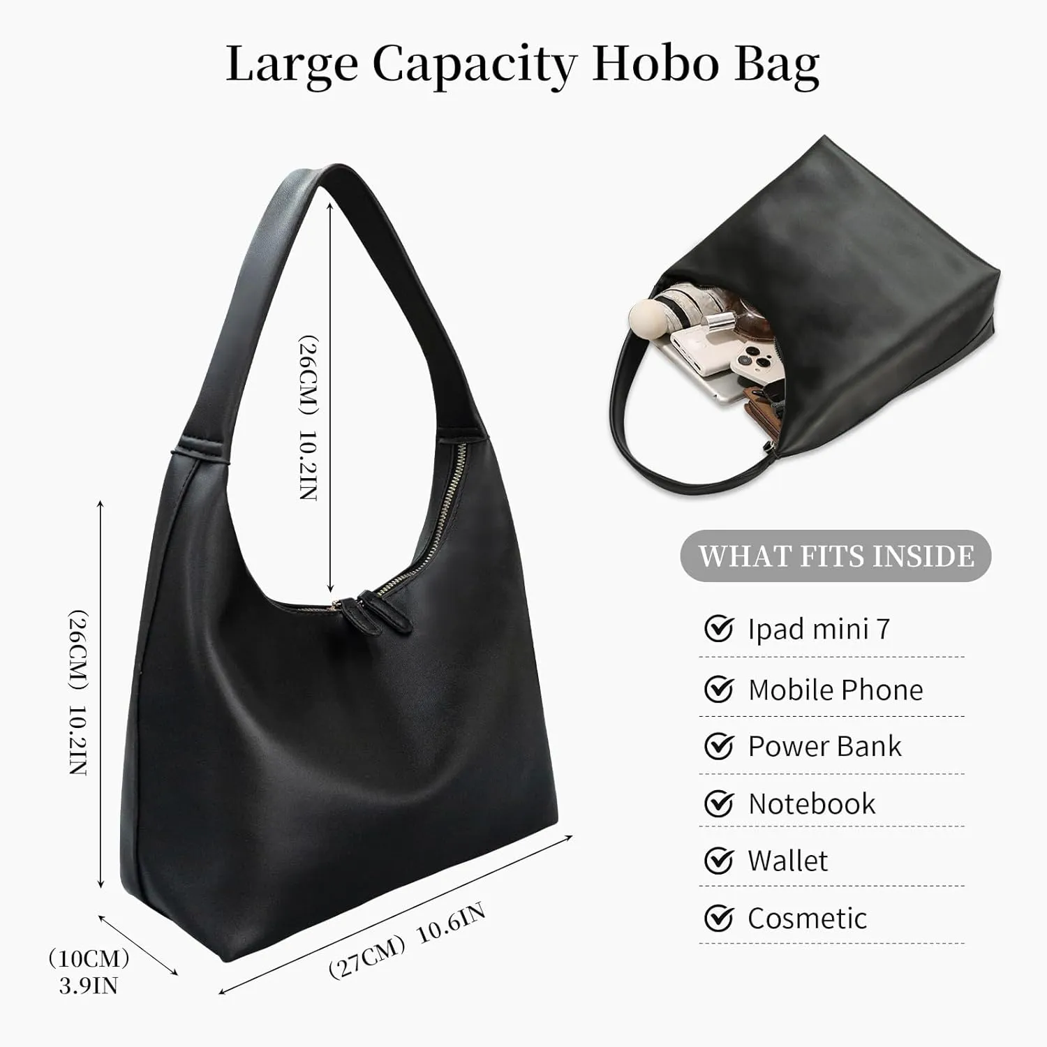 Leather Hobo Bag Small Shoulder Purses for Women Slouchy Tote Handbag Vegan Leather Crescent Bag