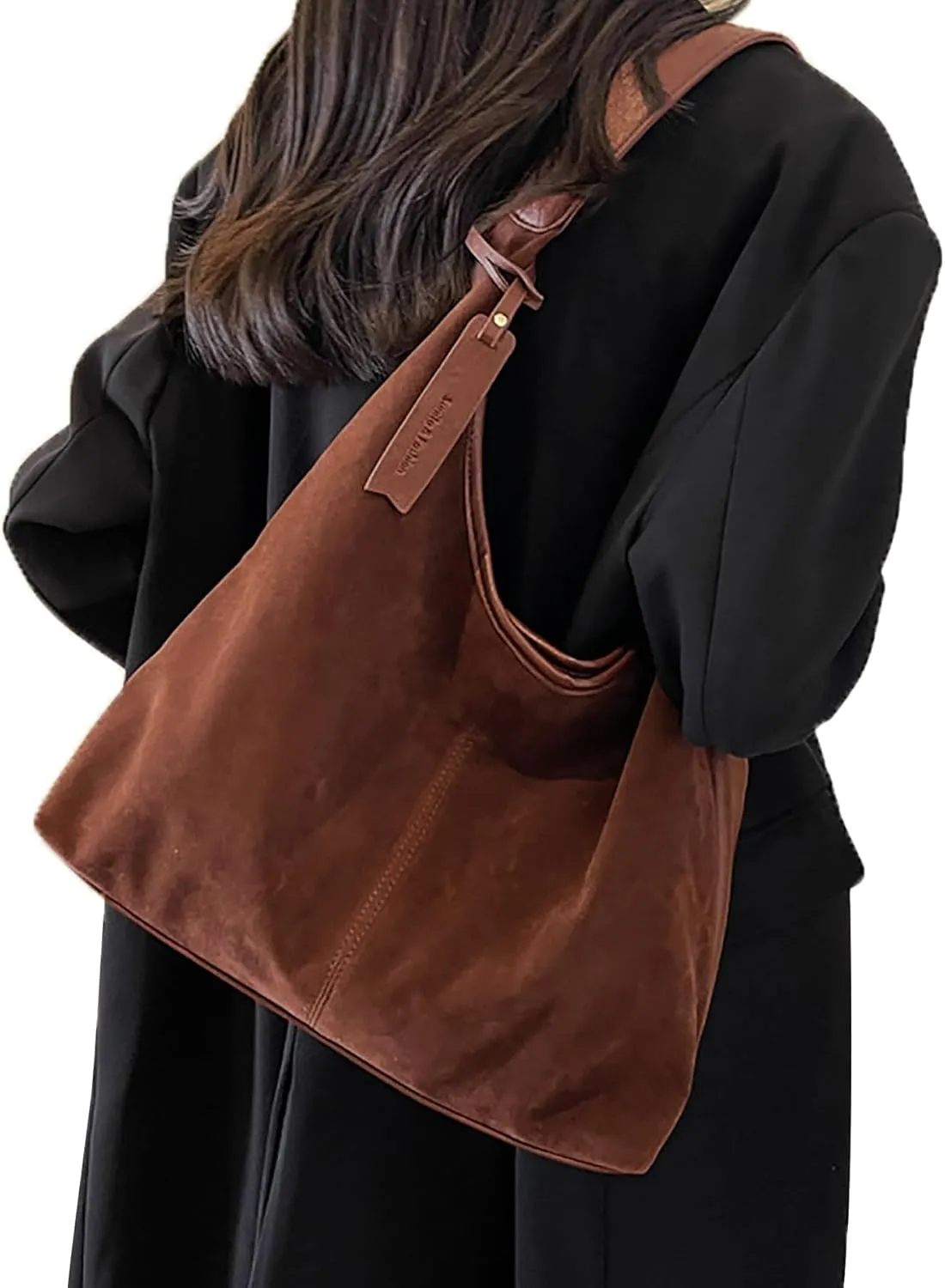 Leather Hobo Bags for Women - Brown Suede Slouchy Tote Bags - Fall Winter Purses & Handbags