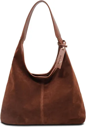 Leather Hobo Bags for Women - Brown Suede Slouchy Tote Bags - Fall Winter Purses & Handbags