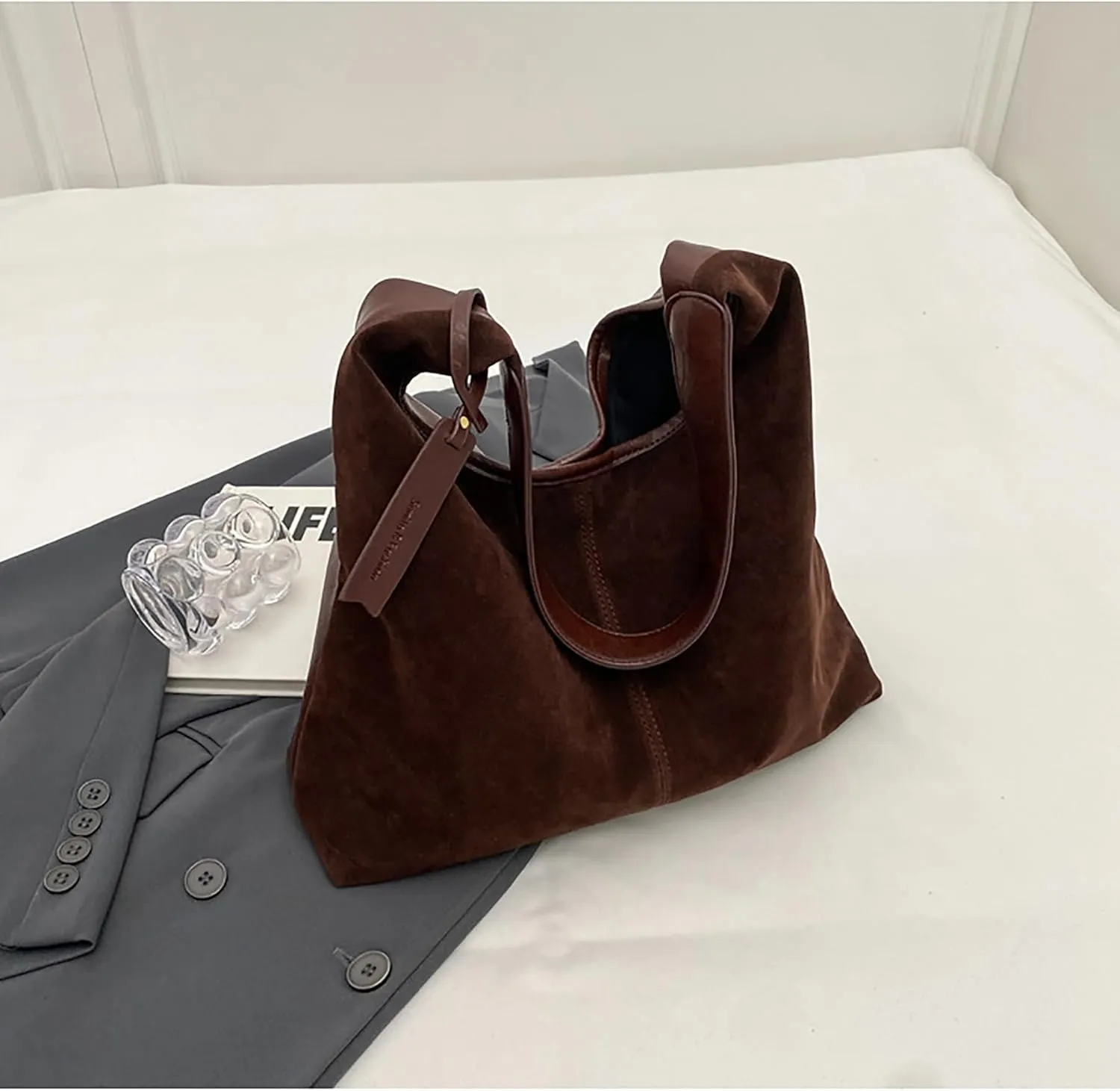 Leather Hobo Bags for Women - Brown Suede Slouchy Tote Bags - Fall Winter Purses & Handbags