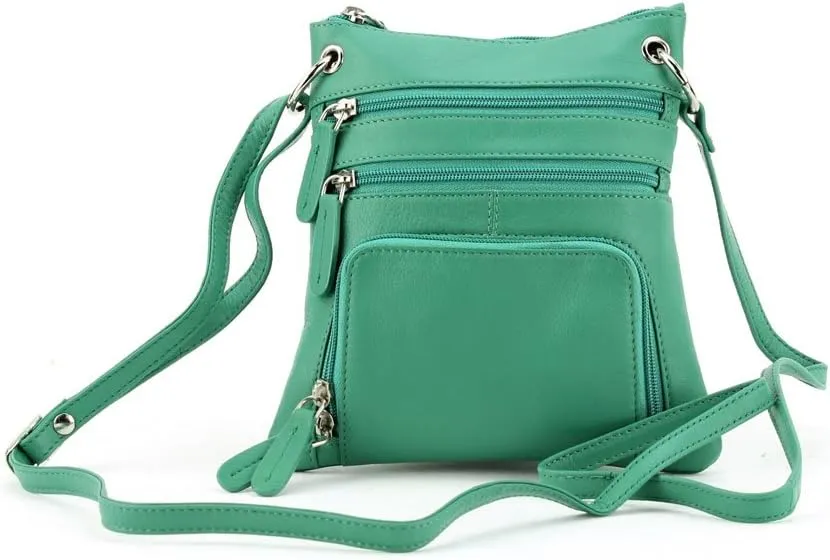 Leather Impressions Women's Leather Crossbody Sling Bag with Adjustable Strap & 4 Zipper Compartments - Casual Bag for Women