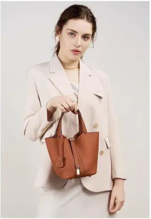 Leather Ladies Fashion Simple Handbag Designer Clutch Tote Bag for Women Ethnic Vintage Small Bucket - Vegetable Basket Bag