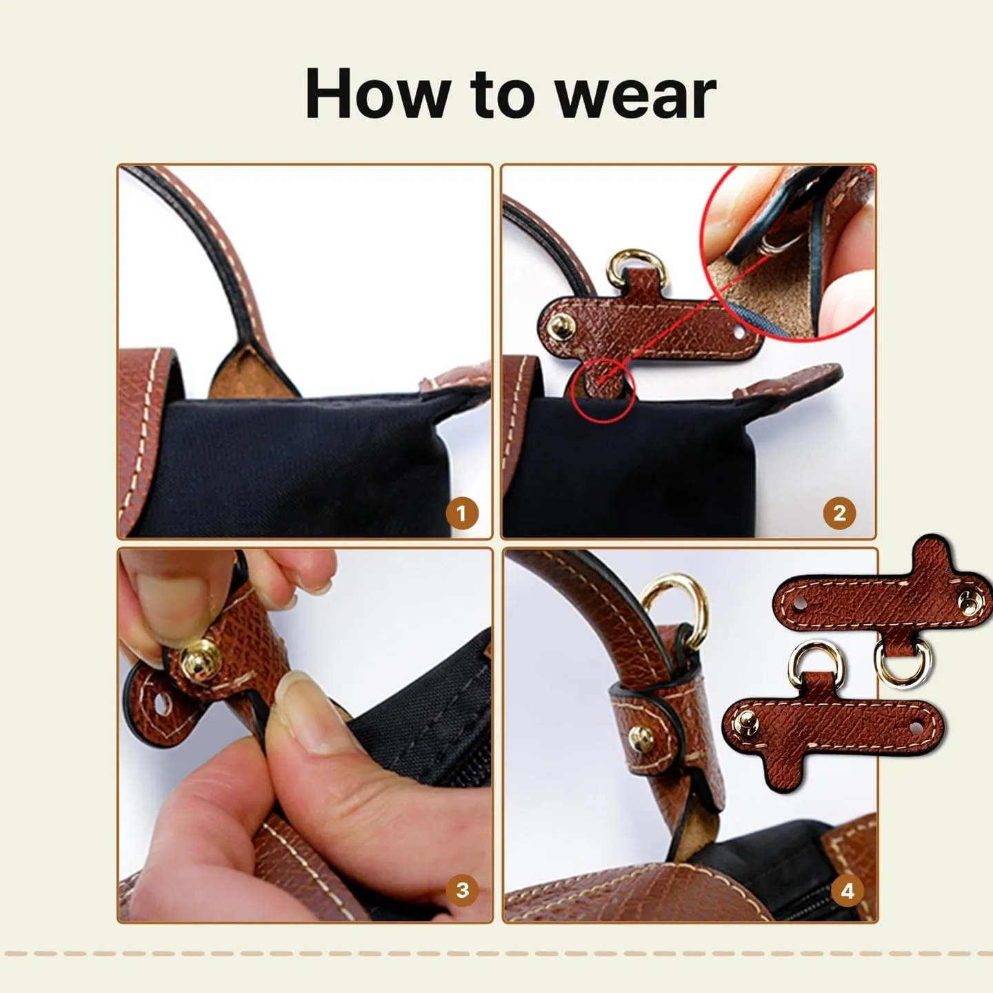 Leather Replacement Straps for Le Pliage Mini Pouch Bags, Adjustable Crossbody & Shoulder Handbag Straps for Women