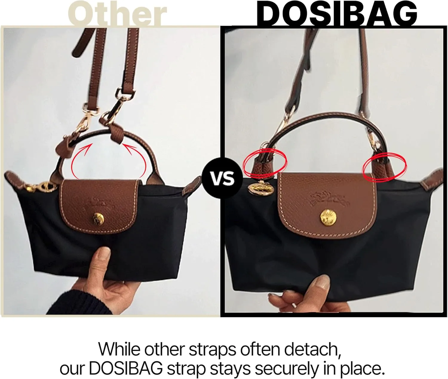 Leather Replacement Straps for Le Pliage Mini Pouch Bags, Adjustable Crossbody & Shoulder Handbag Straps for Women