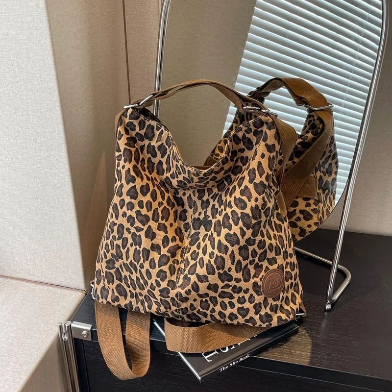 Leopard Shoulder Bag Crossbody for Women Nylon Commuter Tote Handbag Lightweight Backpacks