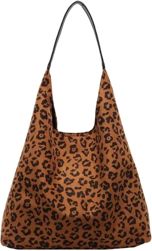 Leopard Tote Bag for Women, Cute Animal Print Purse, Vintage Hobo Bag, Large Capacity, Suede