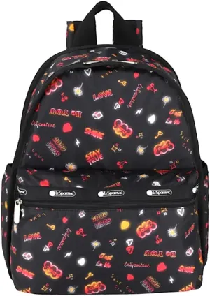 LeSportsac Stay True Basic Backpack/Rucksack, Style 7812/Color E481, Empowering Pop Art Style Words w Tie-Dye Effect: Be You, Stay True, Shine, Self Love Club   Colorful Hearts