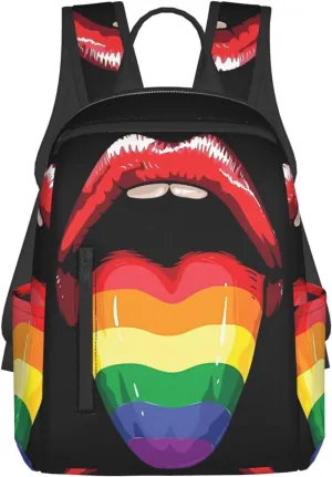 LGBT Gay Pride Open Mouth Rainbow Tongue Travel Laptop Backpack Casual Backpacks Double Shoulder Daypack Notebook Rucksack Work Bags Sports Bag for Hiking Camping Beach