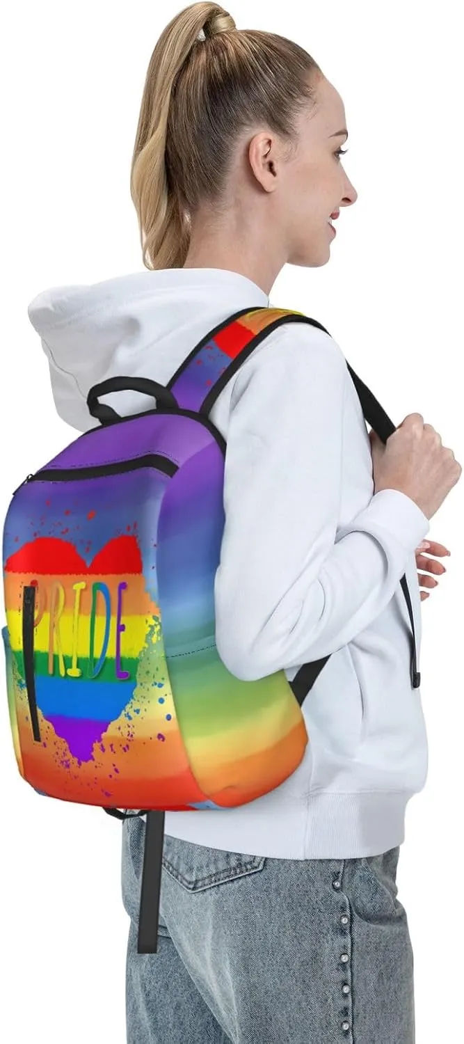 LGBT Gay Pride Rainbow Heart Travel Laptop Backpack Casual Backpacks Double Shoulder Daypack Notebook Rucksack Work Bags Sports Bag for Gym Hiking Camping Beach