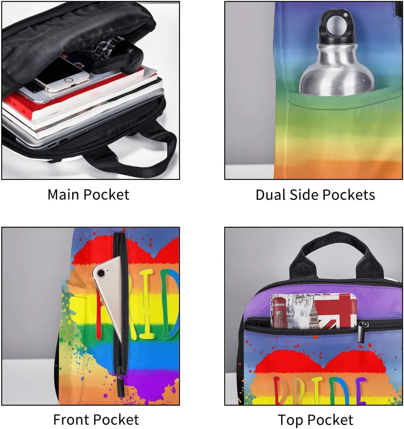 LGBT Gay Pride Rainbow Heart Travel Laptop Backpack Casual Backpacks Double Shoulder Daypack Notebook Rucksack Work Bags Sports Bag for Gym Hiking Camping Beach
