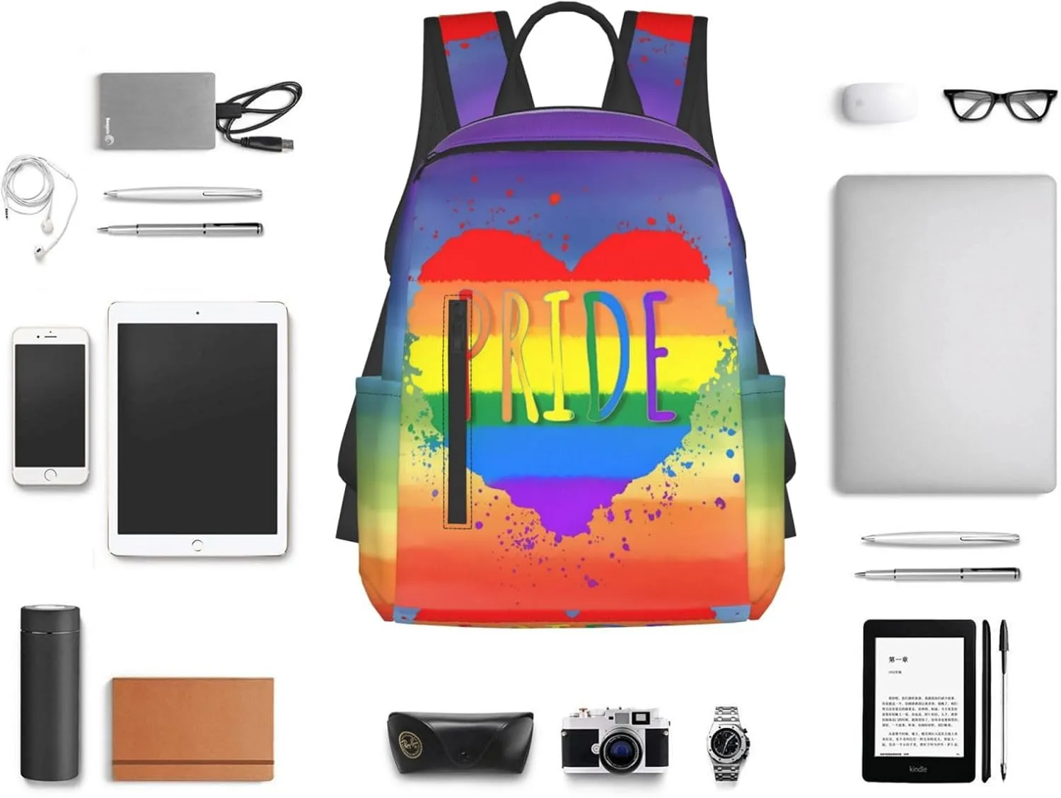 LGBT Gay Pride Rainbow Heart Travel Laptop Backpack Casual Backpacks Double Shoulder Daypack Notebook Rucksack Work Bags Sports Bag for Gym Hiking Camping Beach