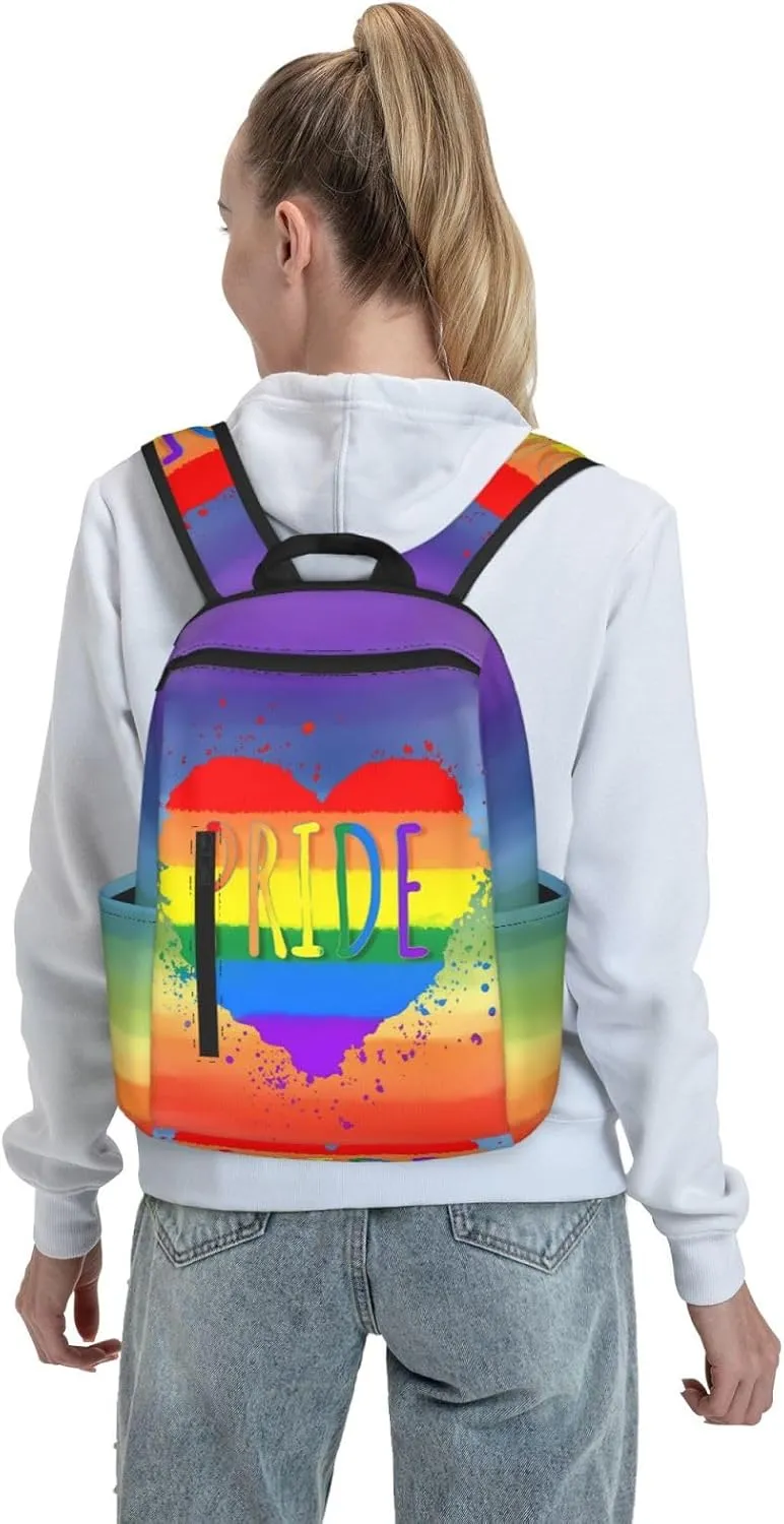 LGBT Gay Pride Rainbow Heart Travel Laptop Backpack Casual Backpacks Double Shoulder Daypack Notebook Rucksack Work Bags Sports Bag for Gym Hiking Camping Beach