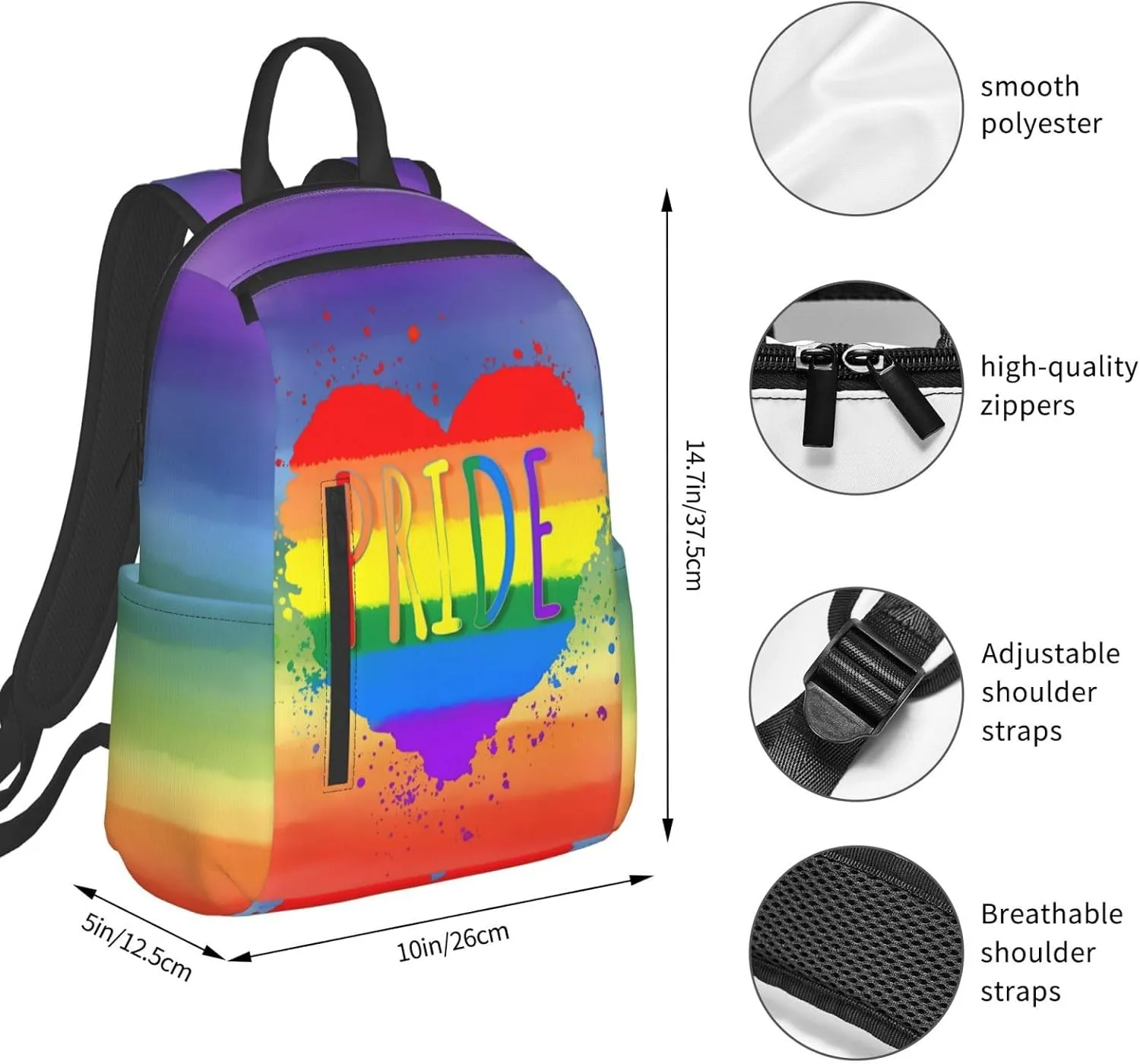 LGBT Gay Pride Rainbow Heart Travel Laptop Backpack Casual Backpacks Double Shoulder Daypack Notebook Rucksack Work Bags Sports Bag for Gym Hiking Camping Beach