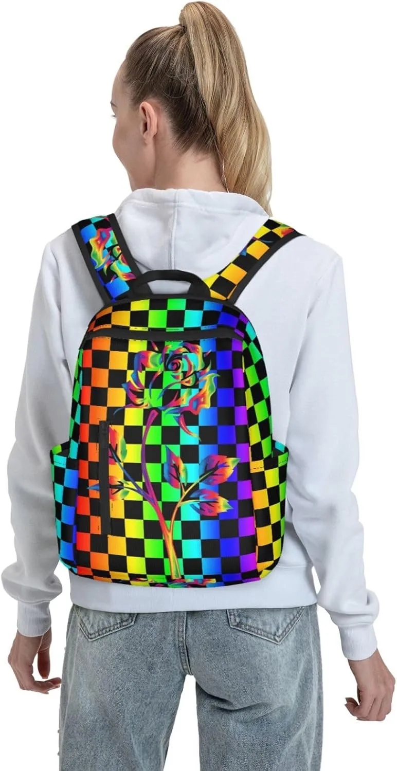 LGBT Gay Pride Rainbow Rose Travel Laptop Backpack Casual Backpacks Double Shoulder Daypack Notebook Rucksack Work Bags Sports Bag for Hiking Camping Beach