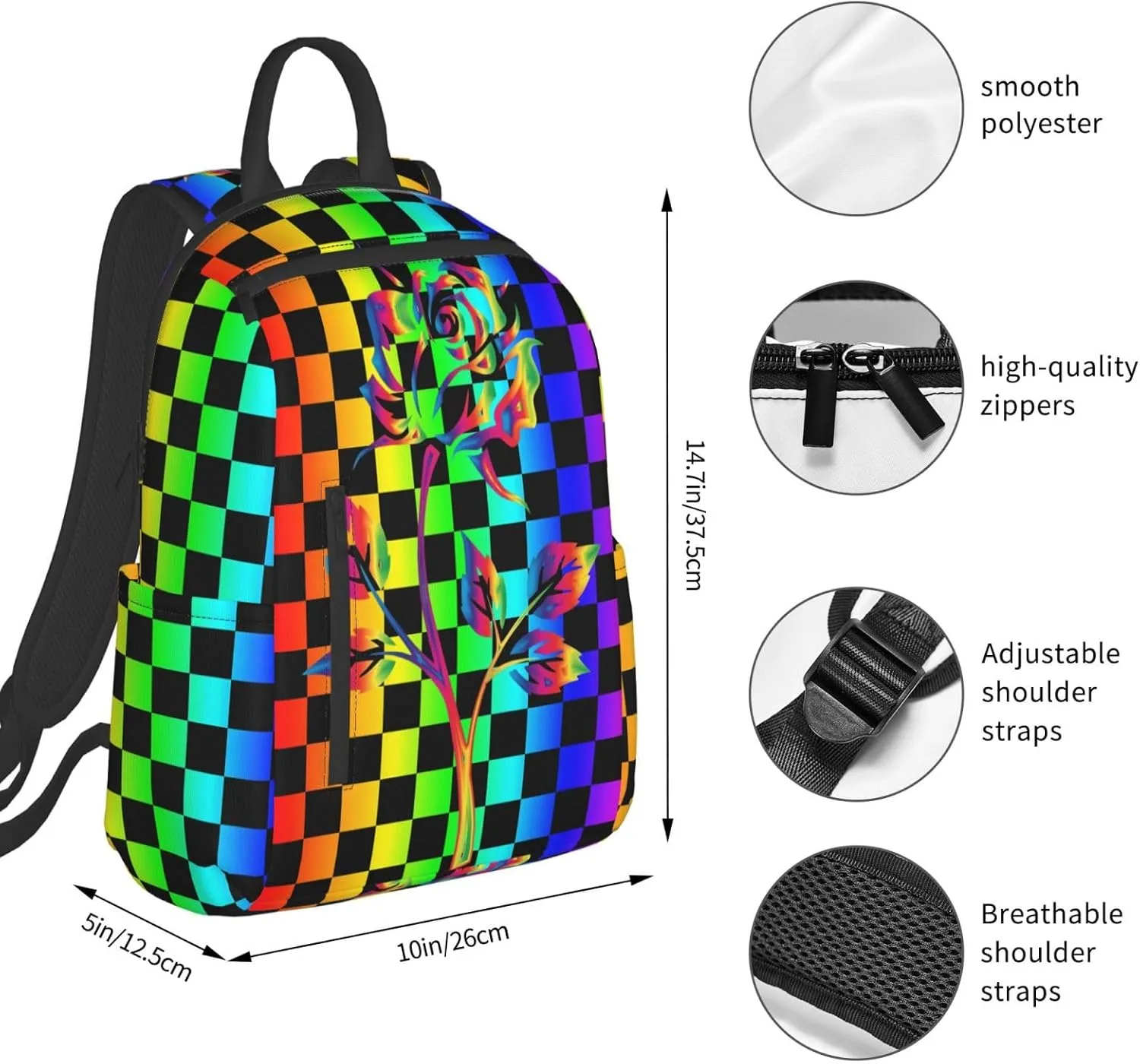 LGBT Gay Pride Rainbow Rose Travel Laptop Backpack Casual Backpacks Double Shoulder Daypack Notebook Rucksack Work Bags Sports Bag for Hiking Camping Beach