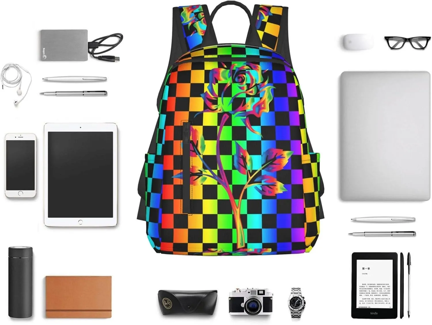 LGBT Gay Pride Rainbow Rose Travel Laptop Backpack Casual Backpacks Double Shoulder Daypack Notebook Rucksack Work Bags Sports Bag for Hiking Camping Beach