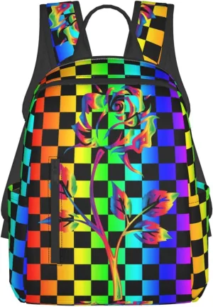 LGBT Gay Pride Rainbow Rose Travel Laptop Backpack Casual Backpacks Double Shoulder Daypack Notebook Rucksack Work Bags Sports Bag for Hiking Camping Beach