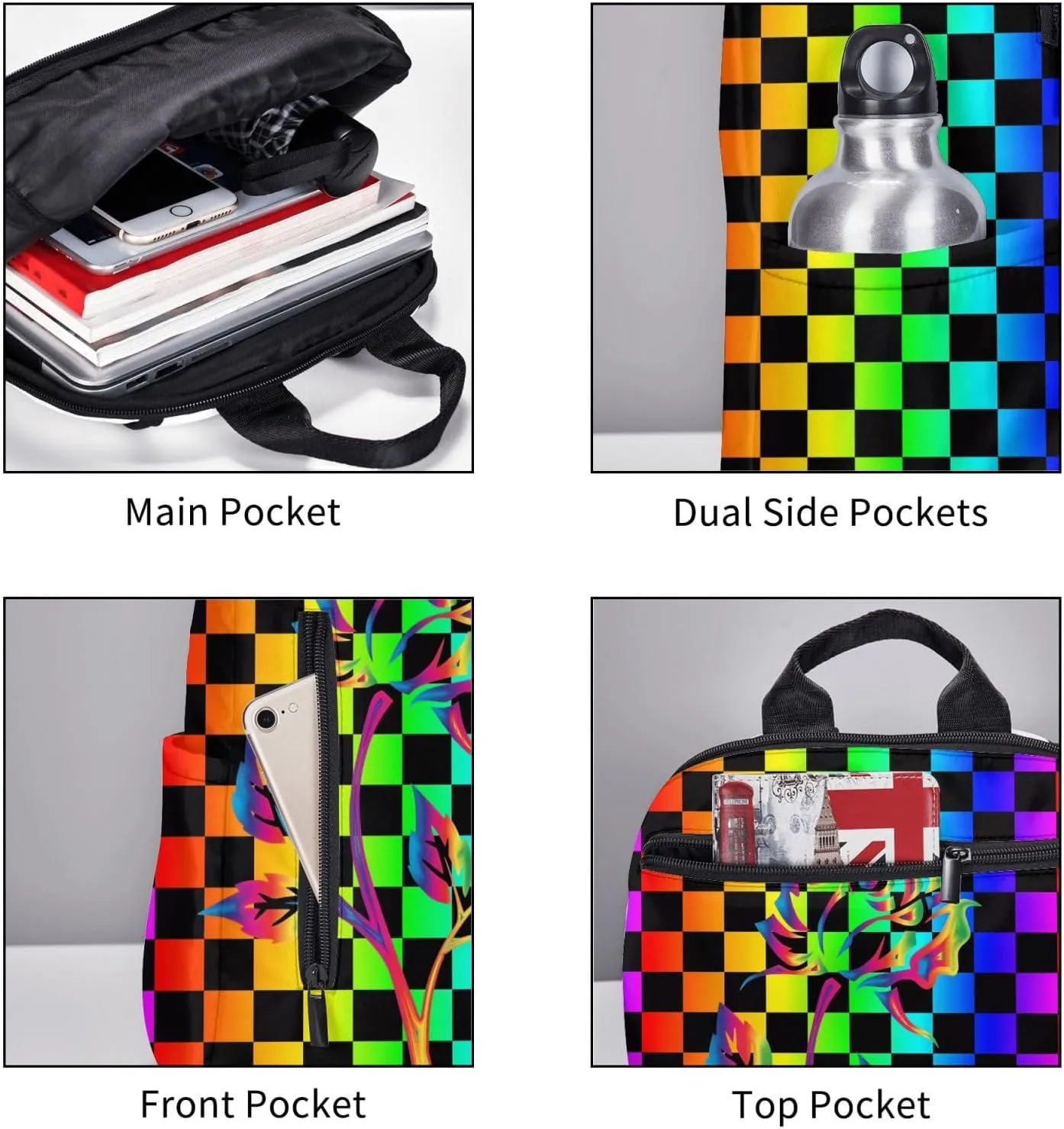 LGBT Gay Pride Rainbow Rose Travel Laptop Backpack Casual Backpacks Double Shoulder Daypack Notebook Rucksack Work Bags Sports Bag for Hiking Camping Beach