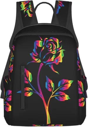LGBT Gay Pride Rainbow Rose Travel Laptop Backpack Casual Backpacks Double Shoulder Daypack Notebook Rucksack Work Bags Sports Bag for Hiking Camping Beach