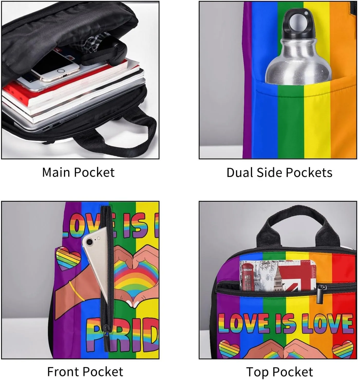 LGBT Love Is Love Pride Rainbow Heart Travel Laptop Backpack Casual Backpacks Double Shoulder Daypack Notebook Rucksack Work Bags Sports Bag for Hiking Camping Beach