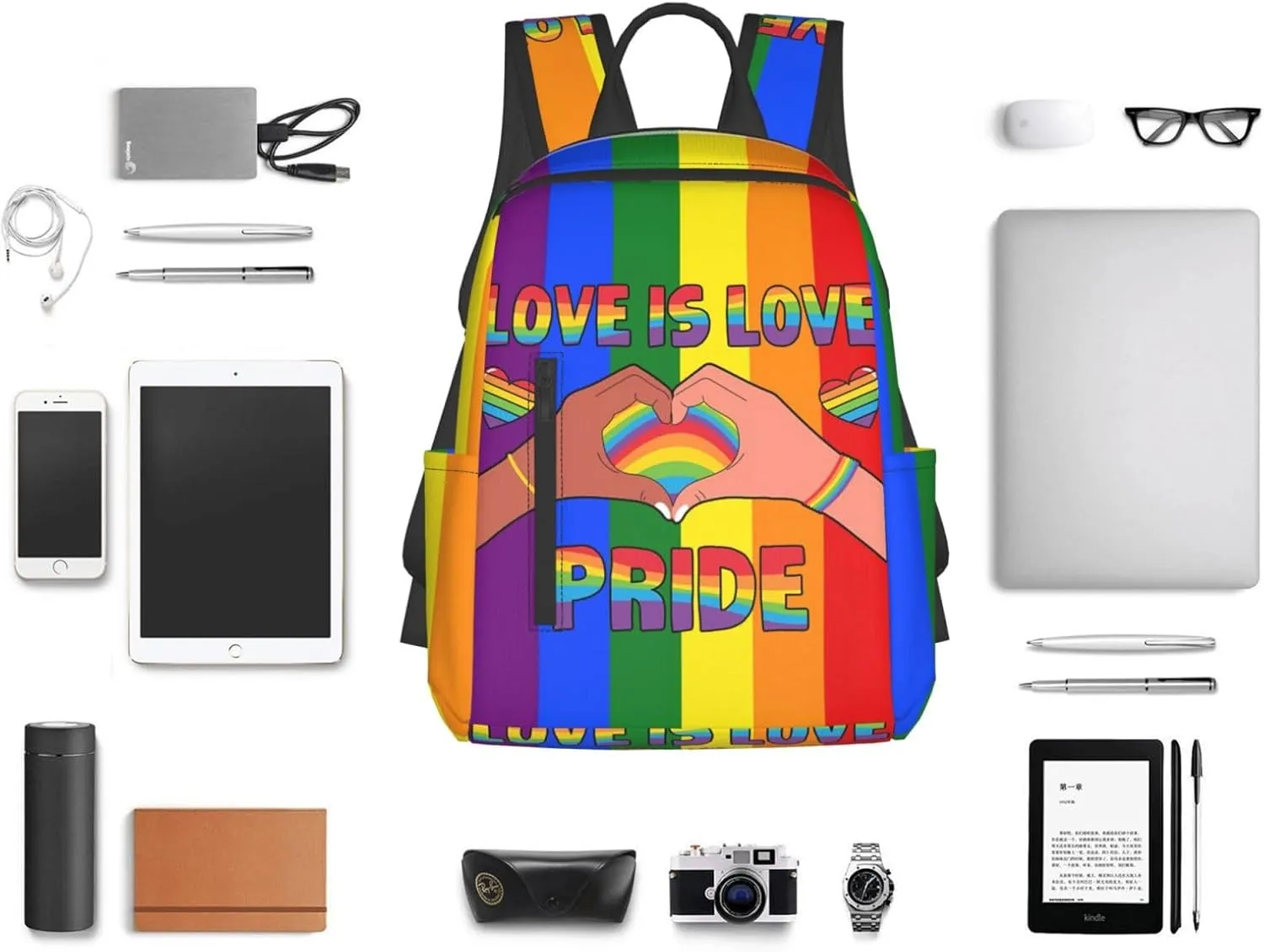 LGBT Love Is Love Pride Rainbow Heart Travel Laptop Backpack Casual Backpacks Double Shoulder Daypack Notebook Rucksack Work Bags Sports Bag for Hiking Camping Beach