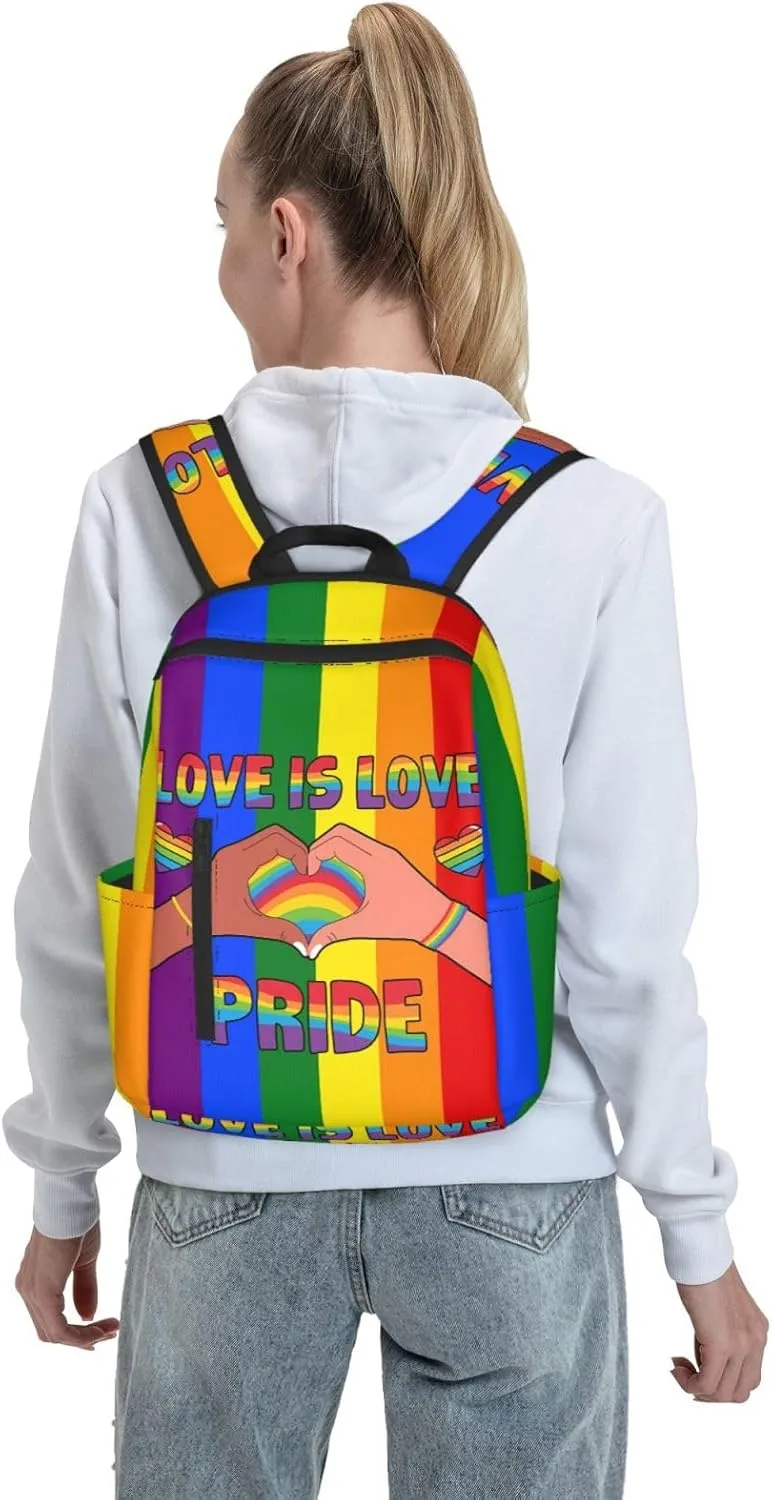 LGBT Love Is Love Pride Rainbow Heart Travel Laptop Backpack Casual Backpacks Double Shoulder Daypack Notebook Rucksack Work Bags Sports Bag for Hiking Camping Beach