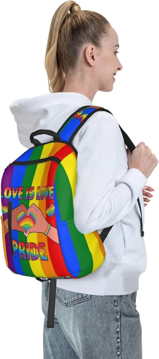 LGBT Love Is Love Pride Rainbow Heart Travel Laptop Backpack Casual Backpacks Double Shoulder Daypack Notebook Rucksack Work Bags Sports Bag for Hiking Camping Beach