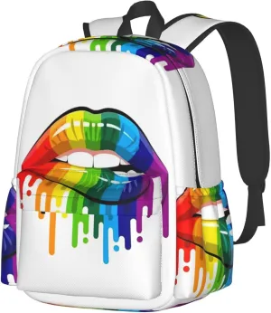 Lgbt Pride Rainbow Gay Lesbian Pride Lips Laptop Backpack Shoulder Bag Laptop Pack Travel Backpacks Commuter Back Pack Casual Daypack Bags With Side Pockets