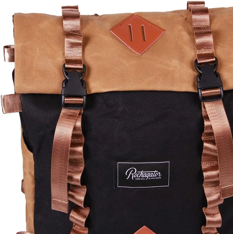LIFEstyle Waxed Canvas Roll-Top Phoenix Rucksack Backpack (Tan/Black)