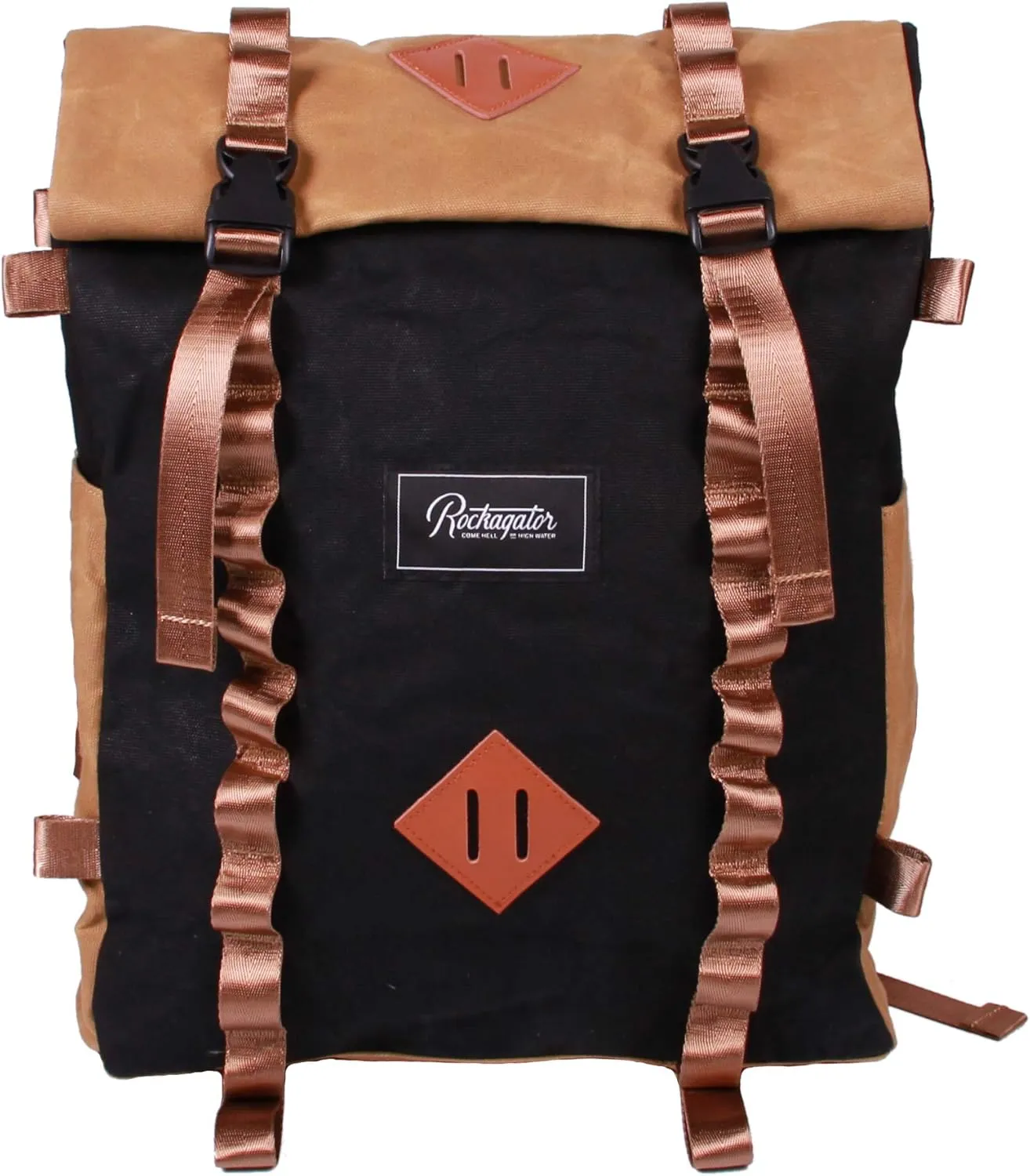 LIFEstyle Waxed Canvas Roll-Top Phoenix Rucksack Backpack (Tan/Black)