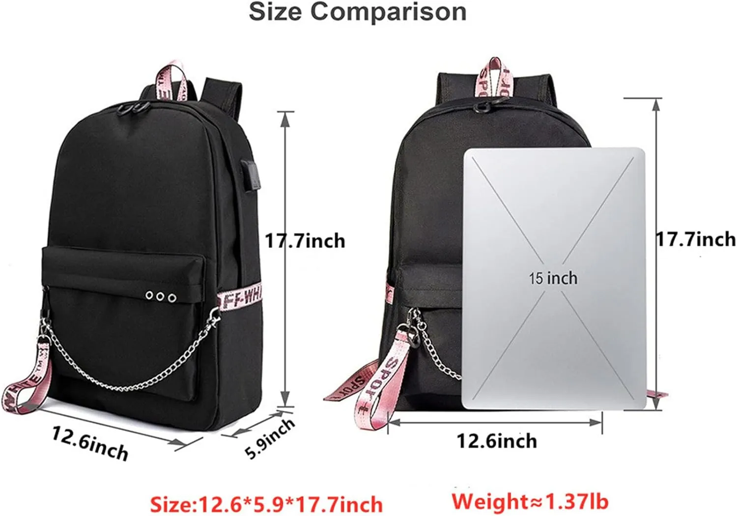 Lightweight Casual Bookbag Wear Resistant Canvas Travel Backpack-Venom Multifunction Backpack with USB Charging Port