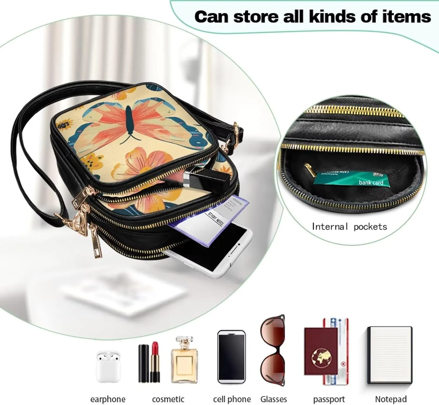 Lightweight Crossbody Bag with Adjustable Strapfor Women Ladies with Three Compartment
