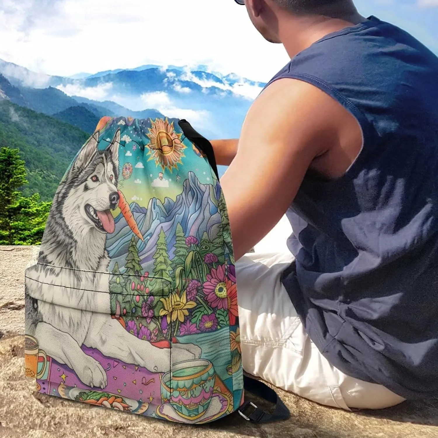 Lightweight String Gym Bag for Men Cute Husky Dog Gym Bag with Adjustable Wide Shoulder Straps Drawstring Backpack with Convenient Multi Pockets for Multiple Uses