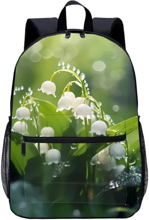 Lily of The Valley Flowers Green Leaves 17 Inch Laptop Backpack Large Capacity Daypack Travel Shoulder Bag for Men&Women