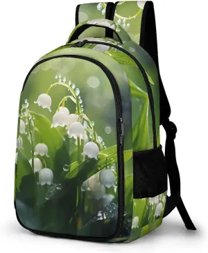 Lily of The Valley Flowers Green Leaves Travel Laptop Backpack Durable Computer Bag Casual Daypack Work Backpack for Women & Men