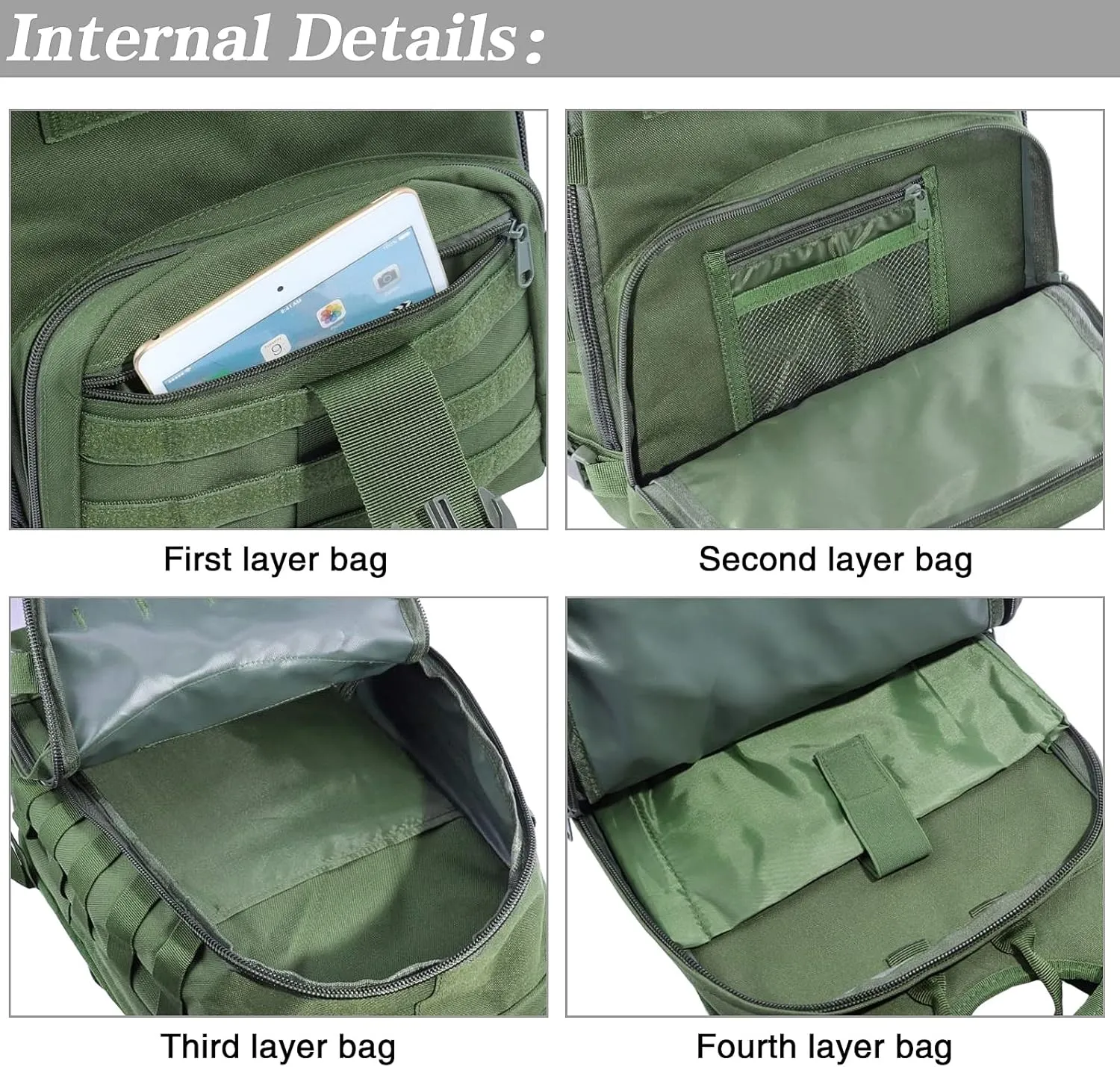 LIMHOO Military Tactical Backpack for Men Women 35L Hiking Trekking Rucksack 3 Day Molle Assault Pack (Army Green)