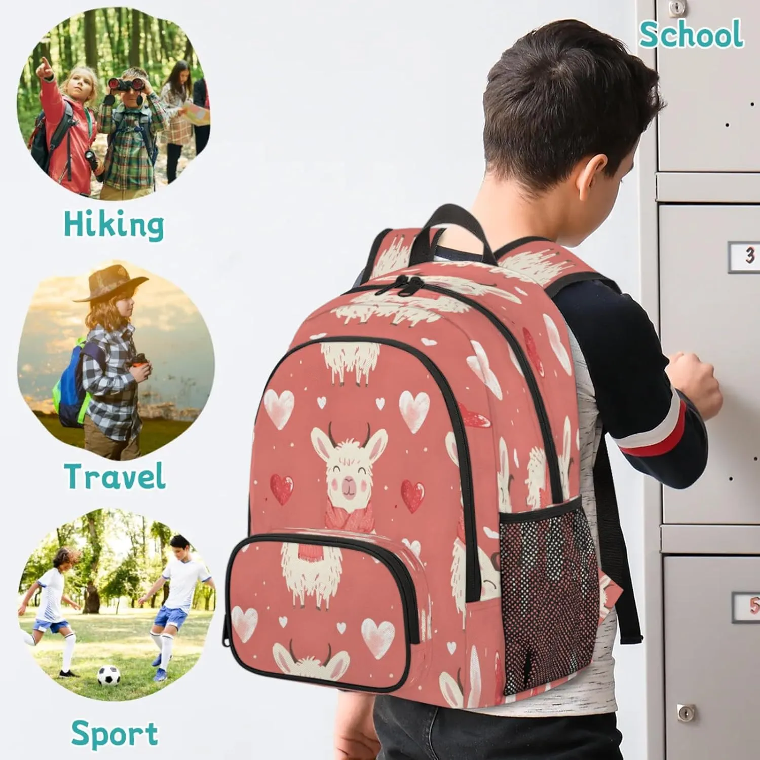 Llama Travel Laptop Backpacks for Women Men, Wildlife Hearts 16.7" Waterproof Back Pack Casual Daypack for Travel