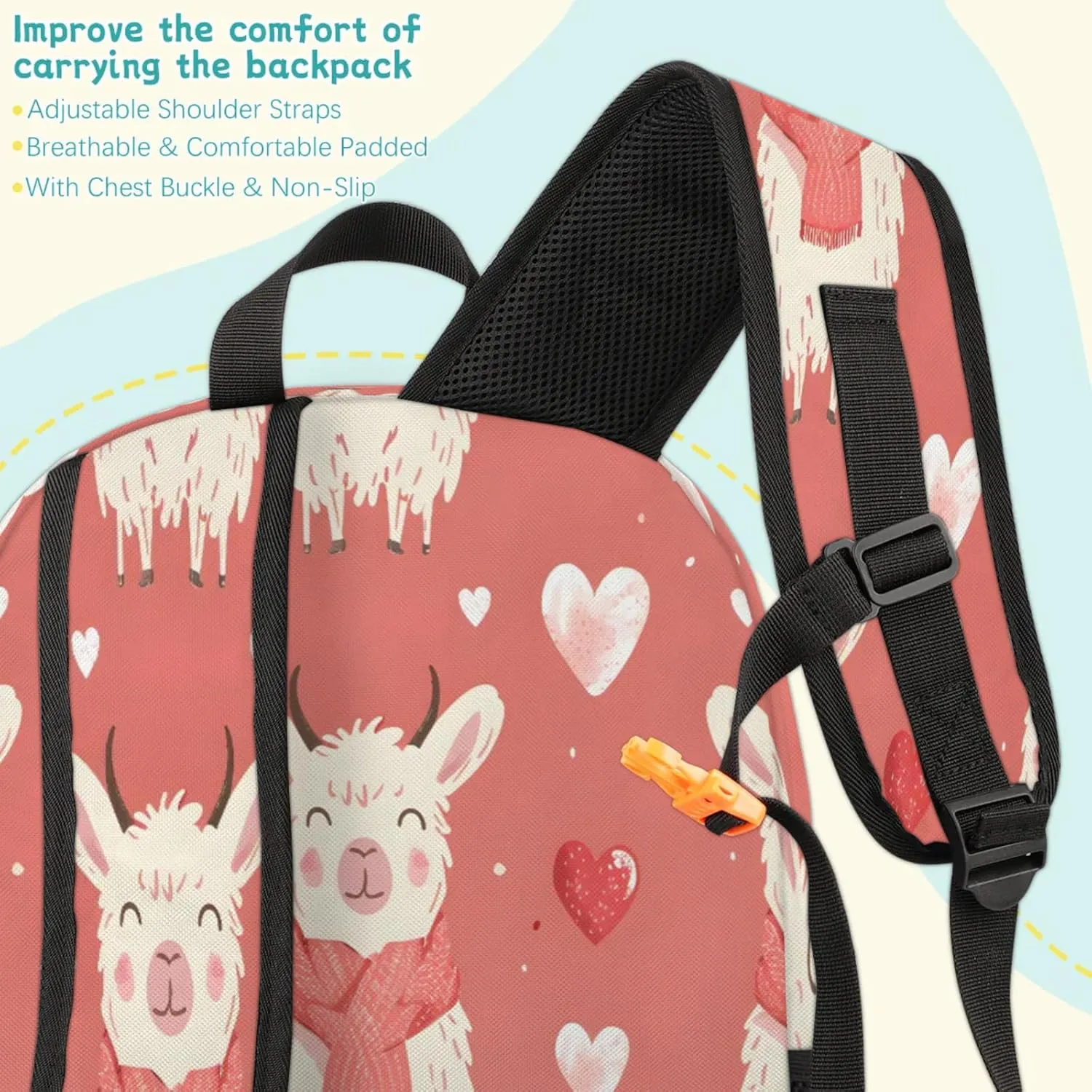 Llama Travel Laptop Backpacks for Women Men, Wildlife Hearts 16.7" Waterproof Back Pack Casual Daypack for Travel
