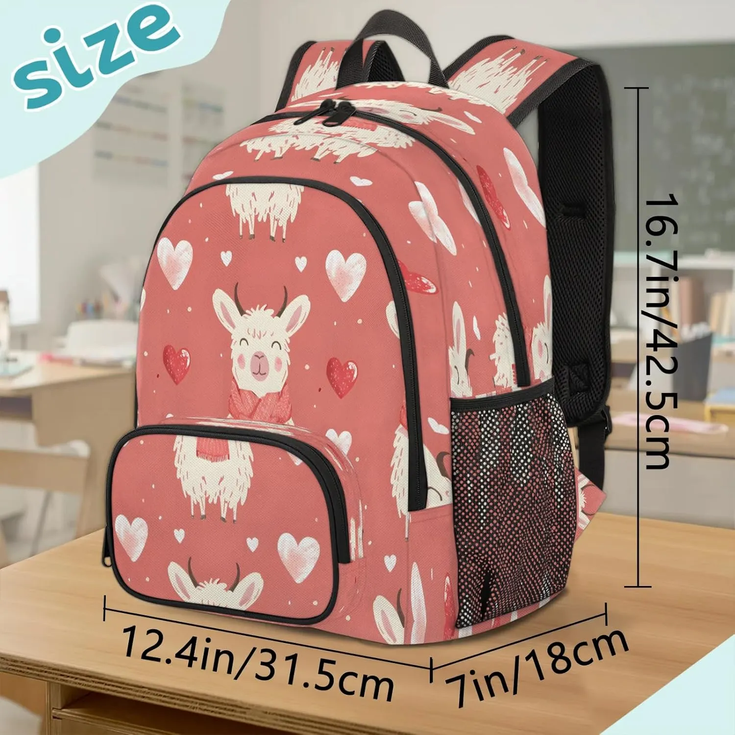 Llama Travel Laptop Backpacks for Women Men, Wildlife Hearts 16.7" Waterproof Back Pack Casual Daypack for Travel