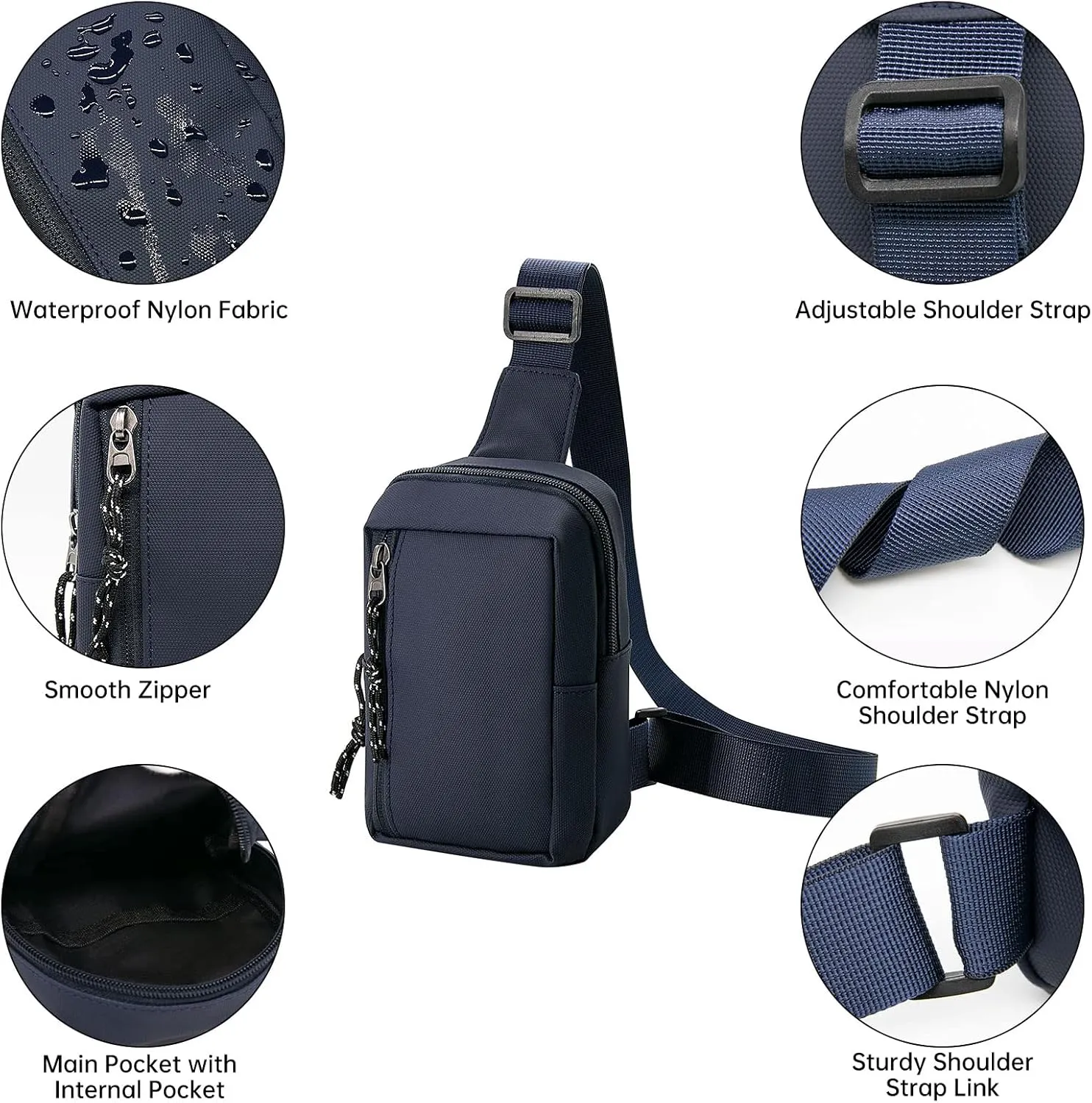 Long Keeper Mini Sling Bag - Men Women Small Waterproof Crossbody Bag Casual Phone Chest Bag for Travelling Hiking